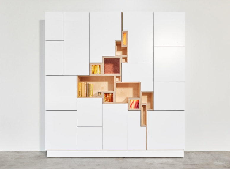 Rupture cabinet by Filip Janssens is a stylish modern storage piece that can be customized with LEDs