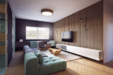 01 The living room is decorated in pastel tones with a lot of wood