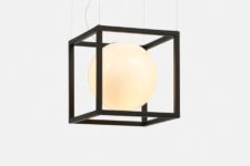 02 This is Witt 1, available in brass and matte black finishes, looks like a sphere in a cage, very modern