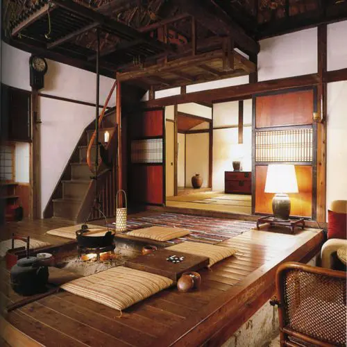 Japanese folk interior in shades of brown and beige