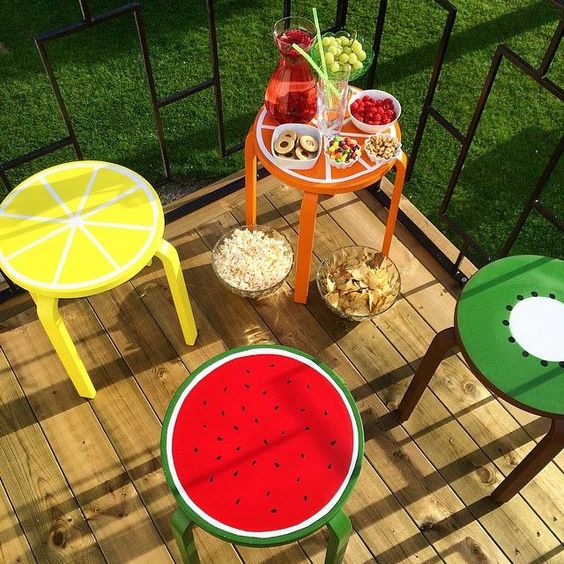 cheerful fruit hacks for Frosta stools are ideal for the summer parties