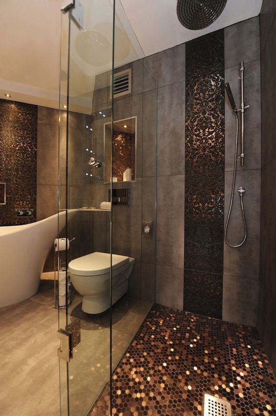 metallic copper shower floor looks absolutely gorgeous and refined