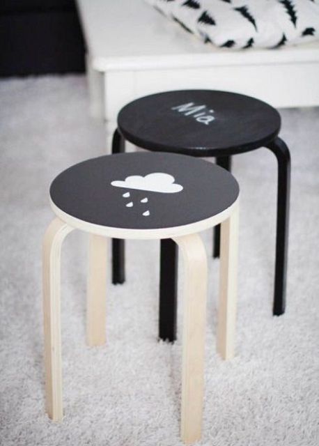 cover the stools with chlakboard paint to let your kids chalk on them