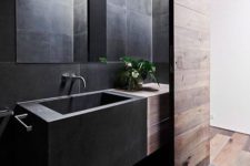07 minimal bathroom space in black that is softened with reclaimed wood
