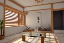 09 minimalist Japanese interior and a window covered with bamboo shades