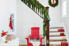11 evergreen garland, red touches here and there