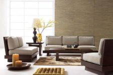 11 minimalist Zen furniture of dark wood and grey cushions