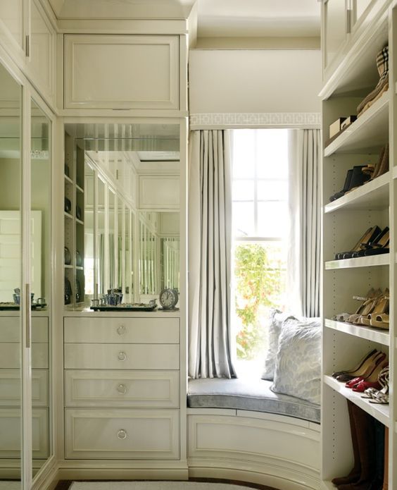 mirror doors of the wardrobes will help to visually enlarge the space reflecting the light
