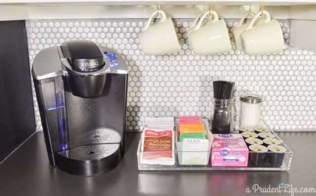 highlight your tea and coffee station with penny tiles