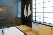 15 minimalist Japanese bathroom with black tiles and light woods