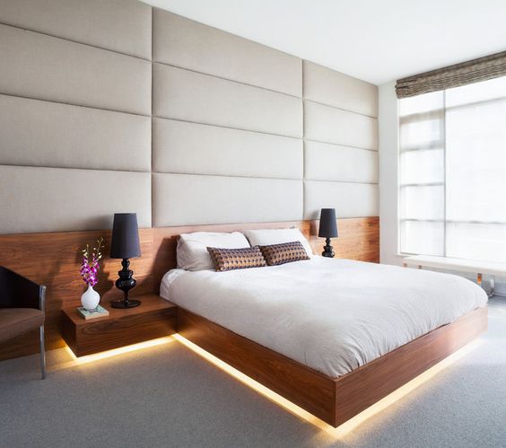 hidden lights under the bed and nightstands can be left at night