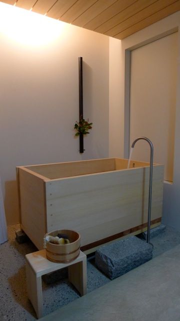 free-standing hinoki wood Japanese tub