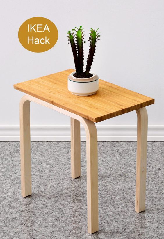 change the top of Frosta stool for a square tabletop to use it as a side table or plant stand