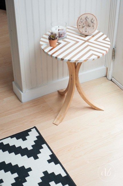 copper geometric tabletop and changed legs turn Frosta into a cool side table