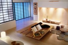 23 Japanese-styled screens instead of doors give this space a stylized look