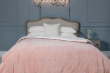 23 pink velvet bed throw and a cool light sign create a mood