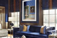 23 royal blue living room with rich brown and creamy accents
