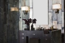 24 Great Gatsby inspired bathroom in dark marble and tiles