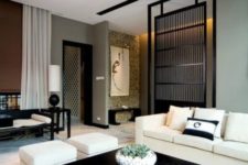 24 Zen interior with a black bamboo screen for separating zones