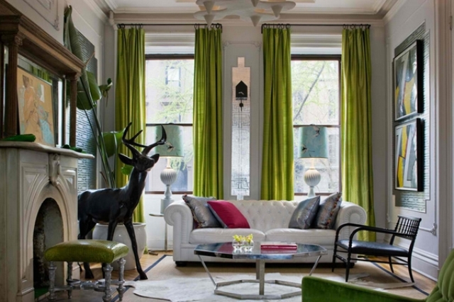pops of lime green make this lounge whimsical and eye-catchy