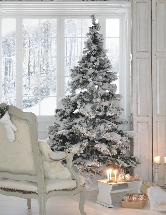 refined snow white Christmas tree without decor looks very natural
