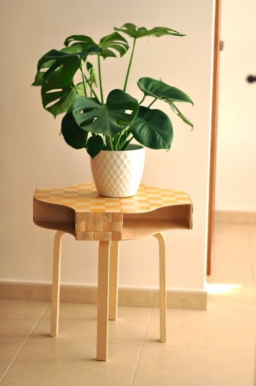 Ikea FROSTA stool, Ikea NASUM basket and you got yourself a very stylish plant stand with storage
