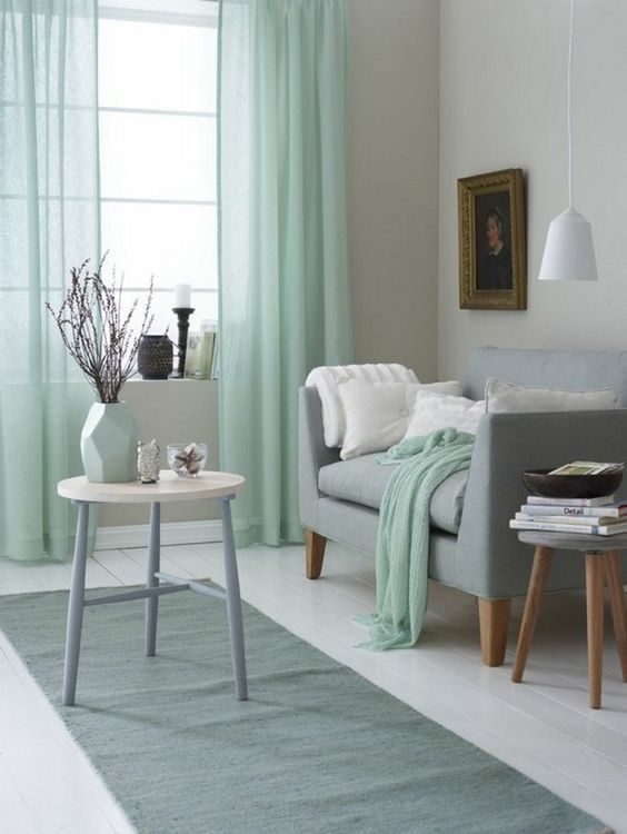 Spring inspired interior with mint and light grey splashes