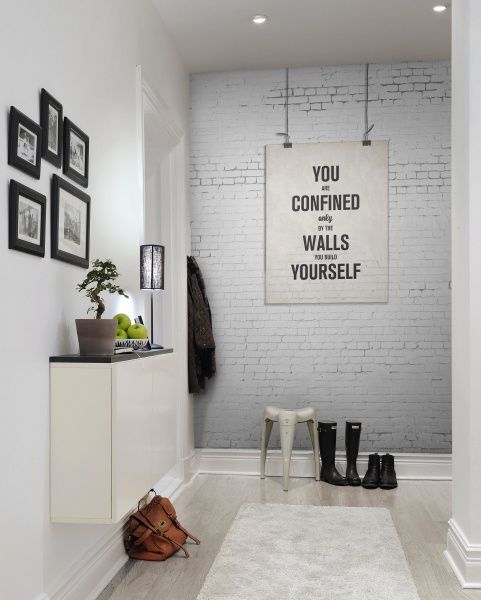 light grey wall made with wallpaper for a modern entryway