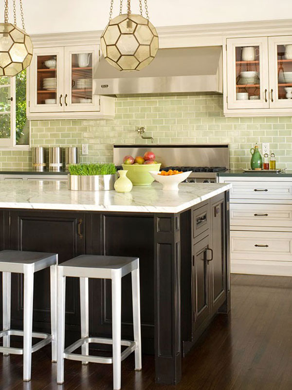 calming and soothing gree subway tiles to make your kitchen peaceful