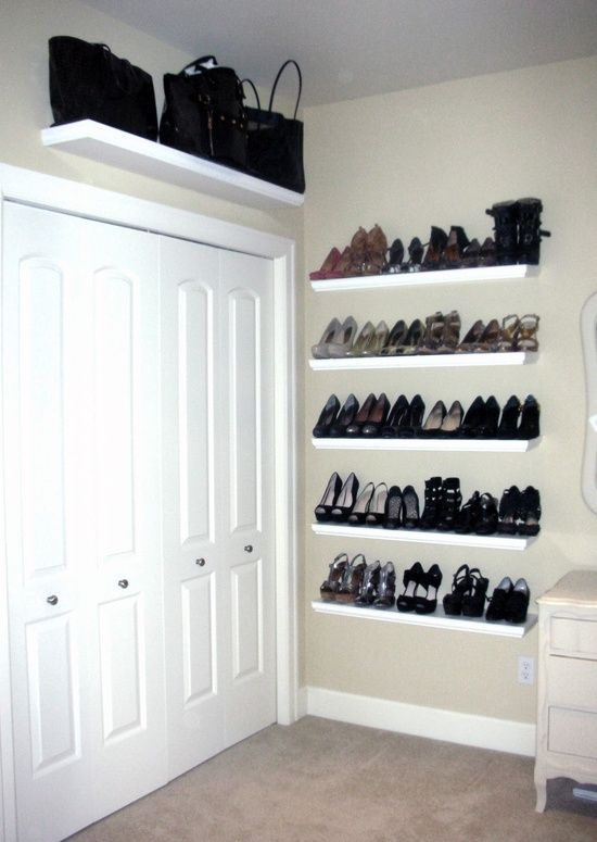 Lack shelves for shoe storage in the closet