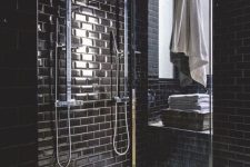 a pure black shower space