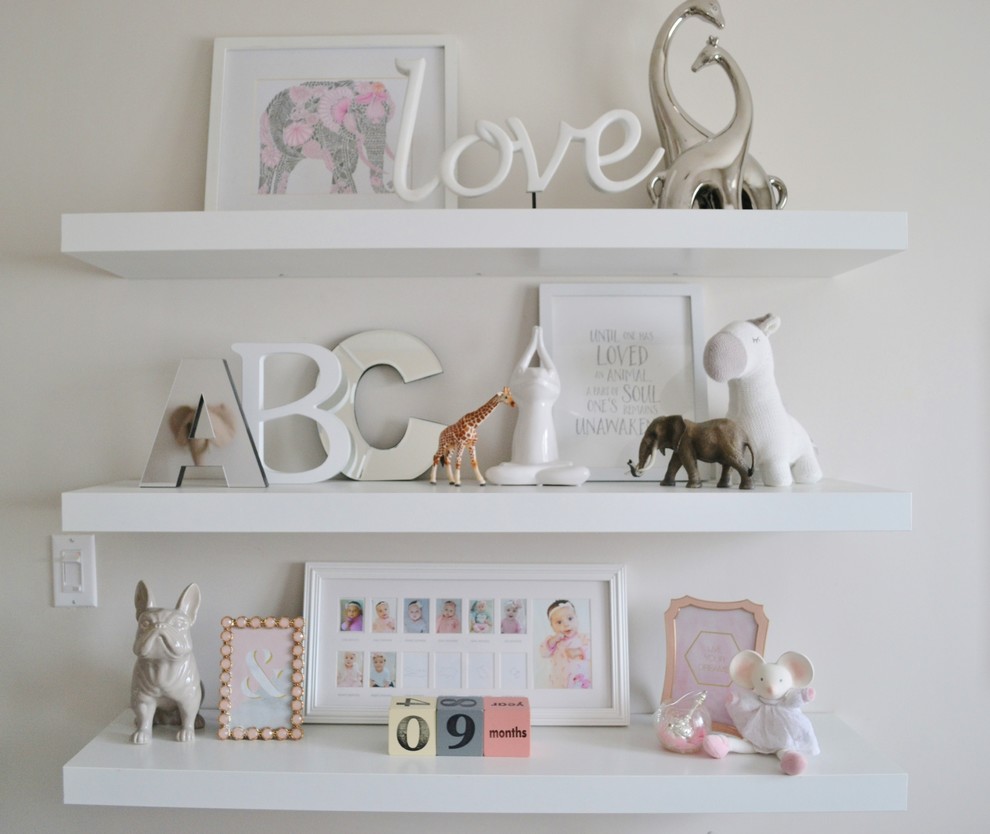 In a nursery you can display some cute animals on these practical shelves. (Emily Tait Designs)