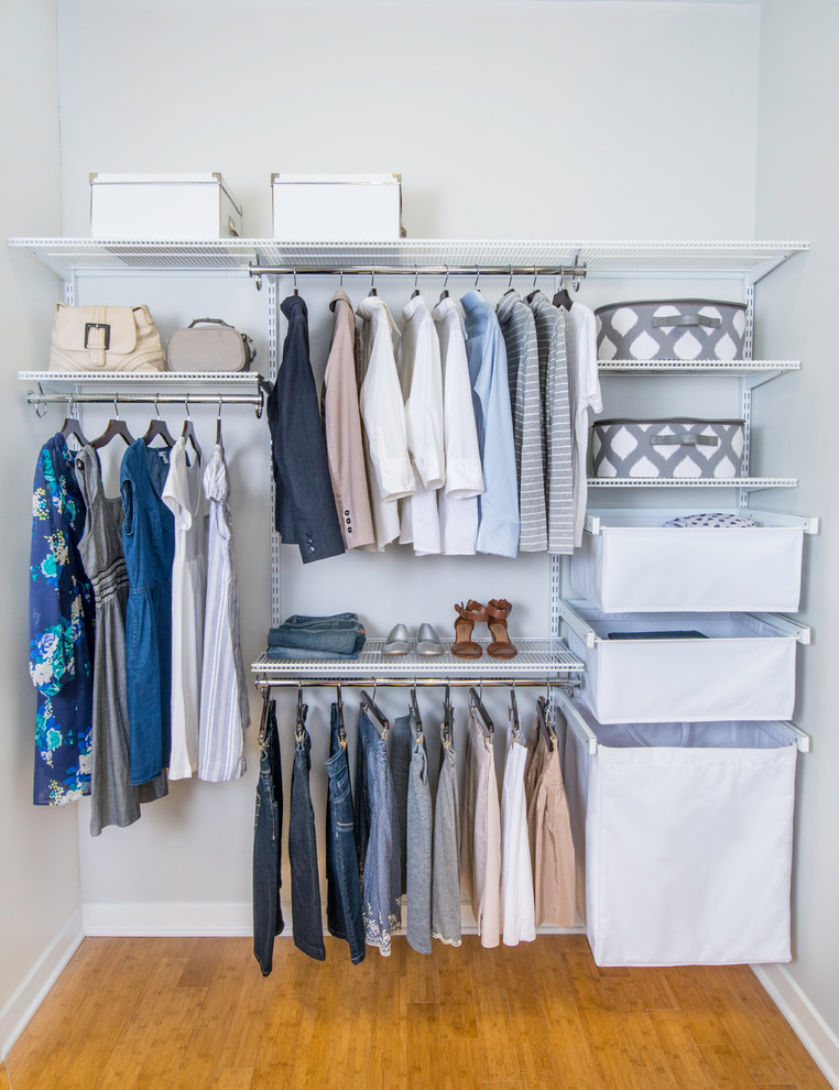 canvas baskets and laundry hampers can fit lots of stuff in your walk-in closet (Organized Living)