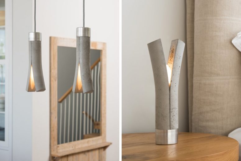 These unique Release lamps are made of concrete and metal, these are minimalist eye candies available in pendant and table versions