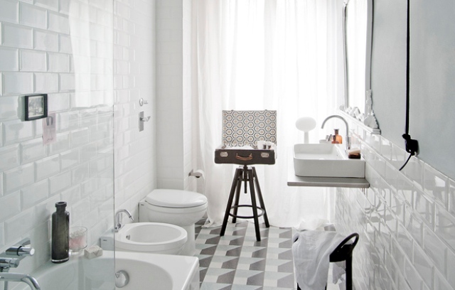 This airy and light filled bathroom was renovated from an old 60s one