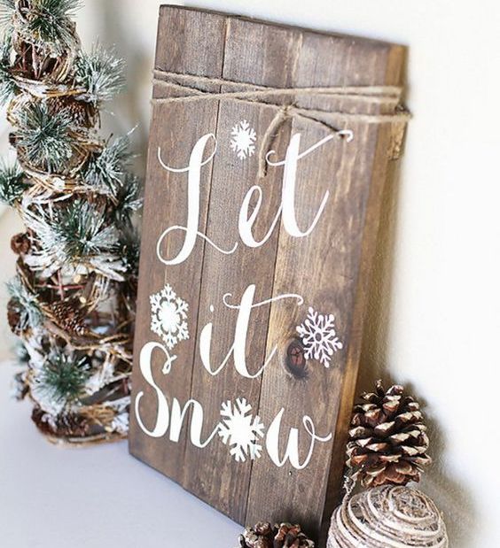 calligraphy Christmas wooden sign with snowflakes