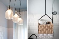 04 Pendant lamps saved some space and an old basket was repurposed to hold towels