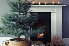 a large tree in a basket looks balanced and very cozy, this is lovely farmhouse minimalism and love to the natural looks that brings harmony to the space