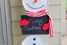 04 easy DIY snowman using recycled pizza pans and a cookie sheet
