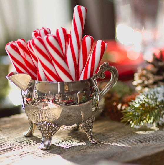 candy canes in silver for a Christmas tea party