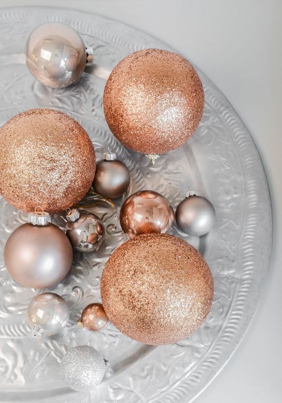metallic ornament set for decorating Christmas with chic