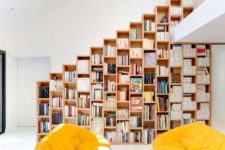 07 A bookshelf instead of a railing is a brilliant idea to divide spaces