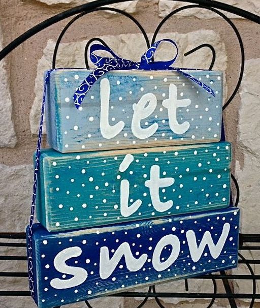Let It Snow Christmas blue stacked block sign