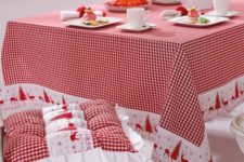 08 Scandinavian red and wwhite tablecloth and chair cushions