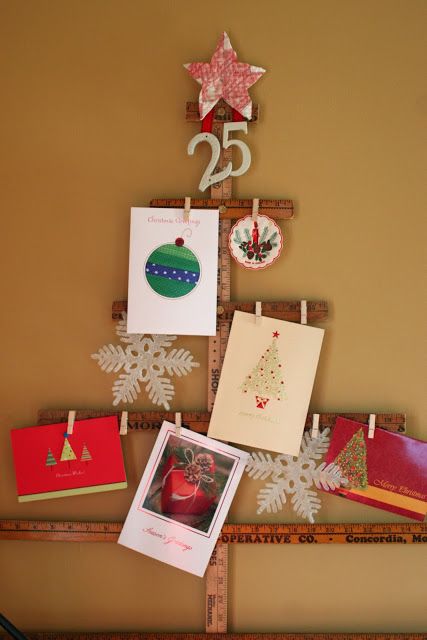 wooden ruler Christmas tree for ahgning cards and pics