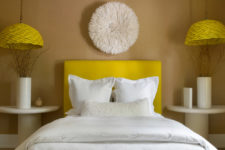 09 The guest bedroom is popping with yellow color, the room is neutral, though these sunny yellow touches cheer it up