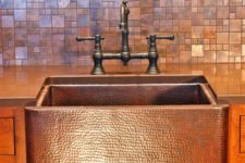 09 metallic mosaic tiles in copper and a metal copper sink