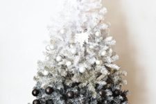 09 ombre black and white tree with corresponding glitter ornaments