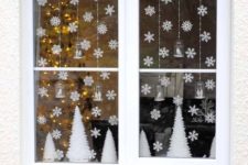 09 small paper snowflakes and white trees for simple window decor