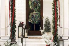 10 evergreen garlands, trees and wreaths with pinecones and velvet ribbon